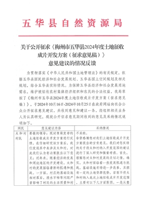 五华县土地征收成片开发方案征求意见反馈情况公布
